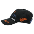 Side view of Afends Leap Recycled Six Panel Cap in colour Stone Black.