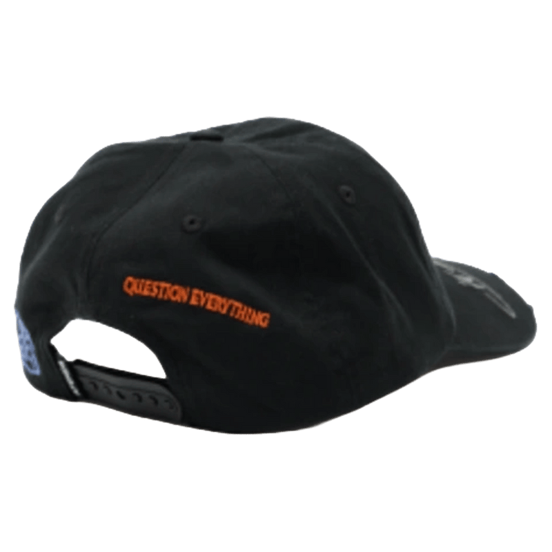Back view of Afends Leap Recycled Six Panel Cap in colour Stone Black.