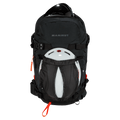 Carrying helmet view of the Mammut Nirvana 30 Backpack in Black colourway, women model