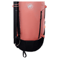 Detail view of the Mamut Lithium 15 Backpack in Salmon Black colourway, women's model