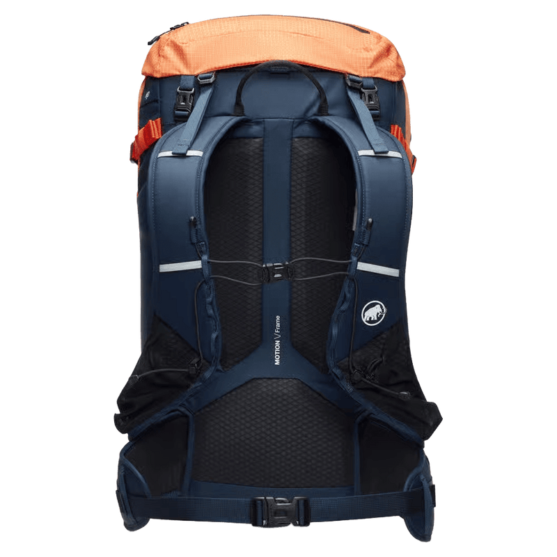 Back view of the Mamut Trion 38L Backpack in Arumita and Marine colourway, unisex's model