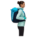 Side view of the Mamut Trion Nordwand 28L Backpack in Sky and Night colourway, women's model