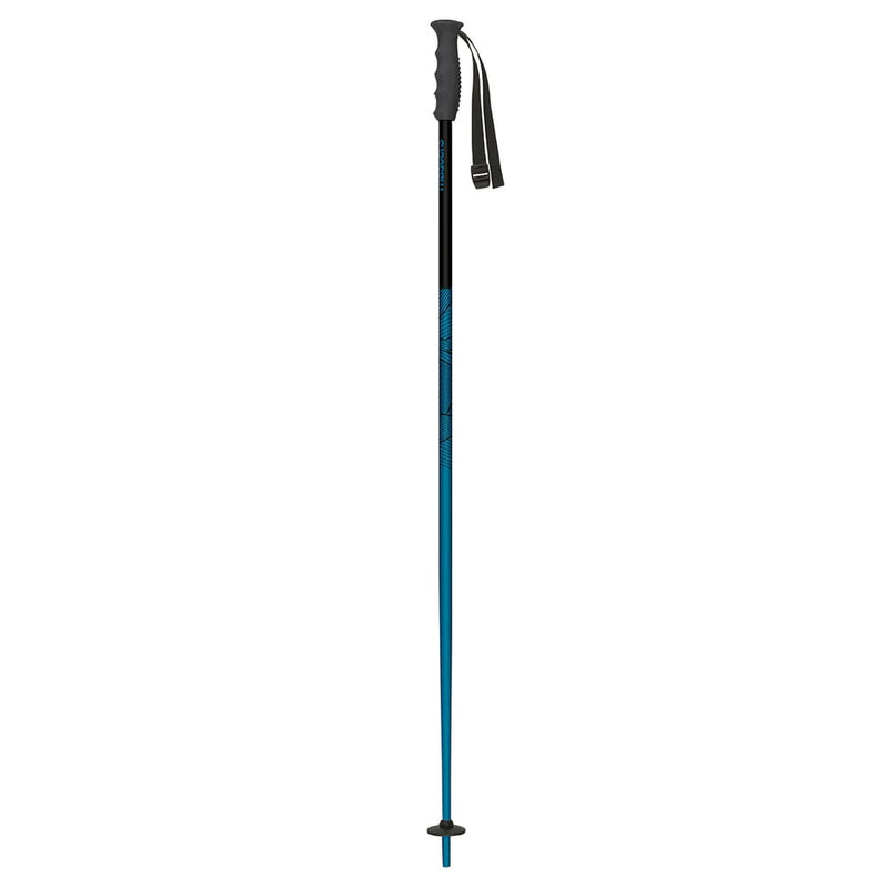 Masters Piste Ski Pole in Sapphire Blue on bottom of shaft with black top shaft, basket, handle and strap.