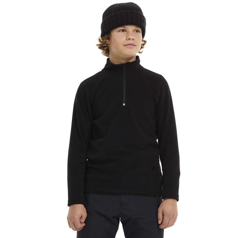 Kids front Elude microfleece 1/4 zip top with high collar and long sleeves, front view.