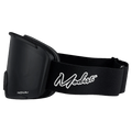 Side view of the Modest Realm Goggles in Black, Black lens, unisex model