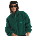 View of a woman wearing The North Face Extreme Pile 2 Pullover for Women in Hunter Green featuring a zip chest pocket, and a small side embroidered logo on the left chest.