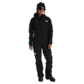Woman wearing The North Face Summit Casaval Hybrid Hoodie in black, full front zip, hood, small white logo on left chest.