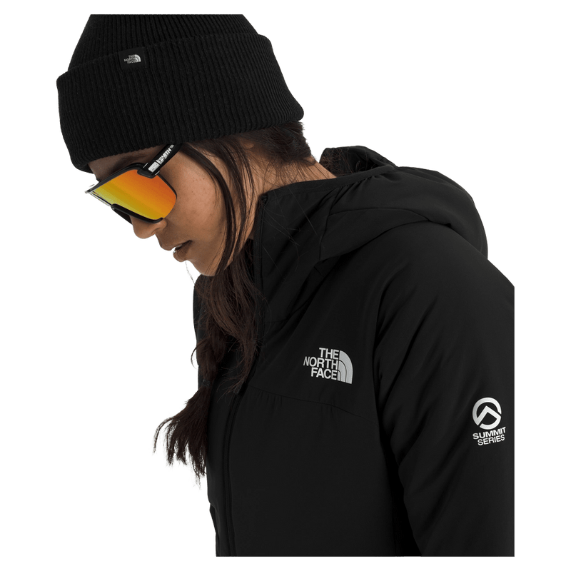 View of a woman wearing The North Face Summit Casaval Hybrid Hoodie for Women in Black