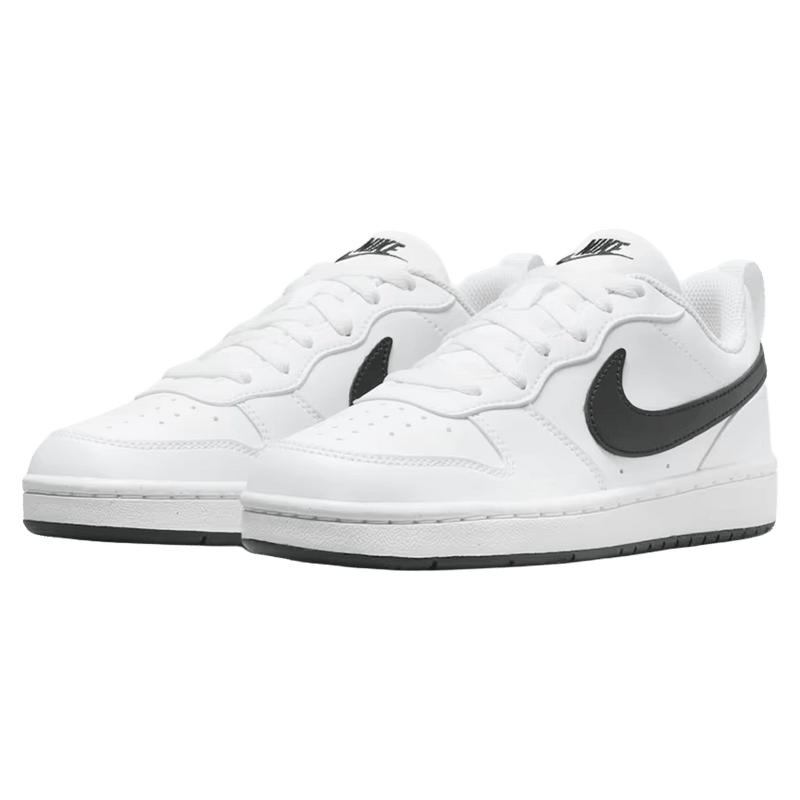 Pair view of the Nike Court Borough Low Recraft Shoes in White and Black colourway, kids model