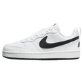 Side view of the Nike Court Borough Low Recraft Shoes in White and Black colourway, kids model