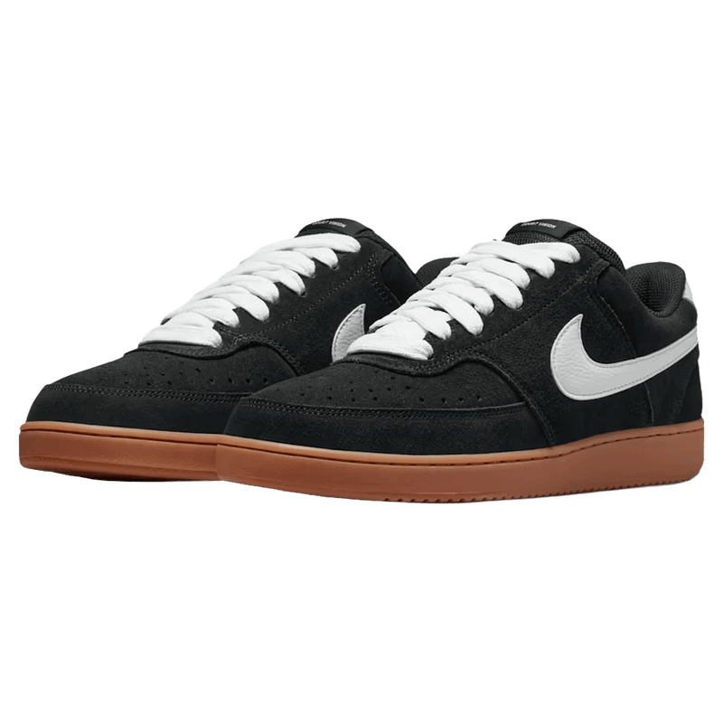 Pair view of the Nike Court Vision Low FL Shoes in Black and White colourway, unisex model