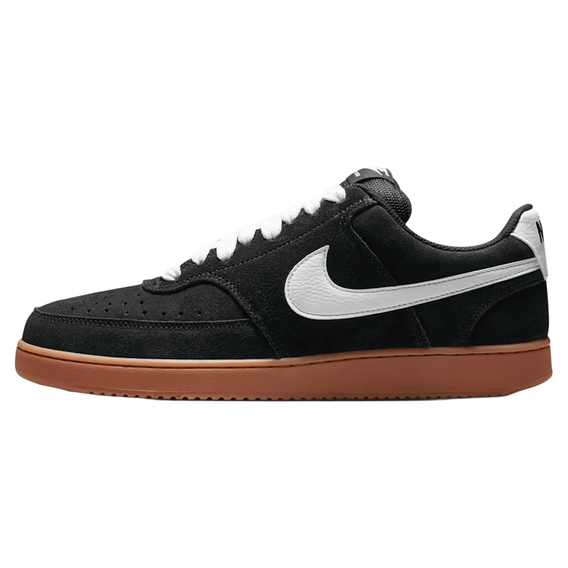 Side view of the Nike Court Vision Low FL Shoes in Black and White colourway, unisex model