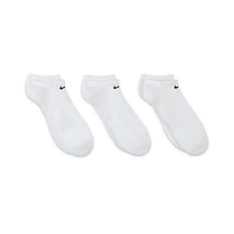Right side image of the Nike Everyday Cushioned No Show Socks 3 Pack in White