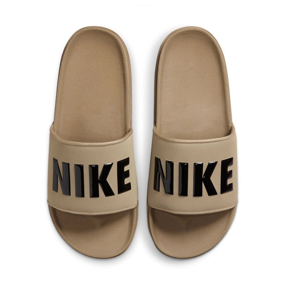 Above image of a pair of Nike Offcourt Slides in Khaki Black Black