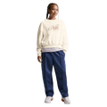 Front view of the Nike Sportswear Club Fleece Crew Neck in Soft Pearl colourway, kids model