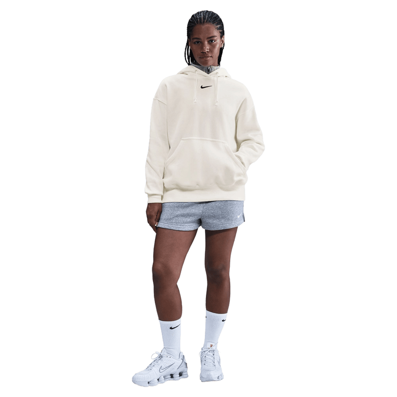 Front view of the Nike Sportswear Phoenix Fleece Oversized Hoodie in Sail and Black colourway, unisex model
