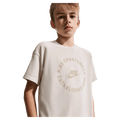 Main view of the Nike Sportswear Tee in Light Orewood Brown colourway, kids model