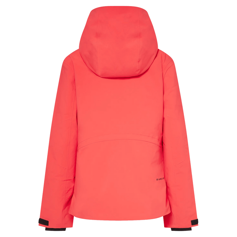 Back view of the Oakley Canopy Insulated Jacket in HIBISCUS RED colourway, women model