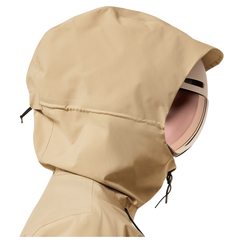 Hood view of the Oakley Canopy Insulated Jacket in Pebble colourway, women model