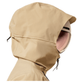 Hood view of the Oakley Canopy Insulated Jacket in Pebble colourway, women model