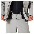 Powder skirt view of the Oakley Canopy Insulated Ski Jacket in Cement colourway, men's model