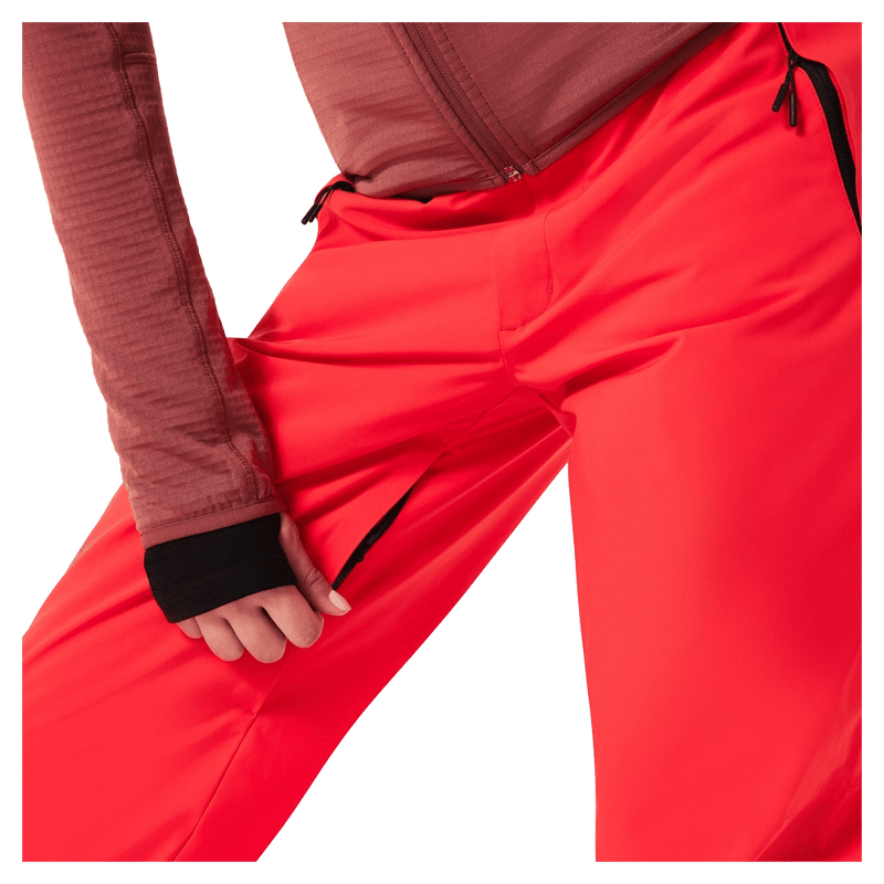 Vents view of the Oakley Canopy Insulated Ski Pants in HIBISCUS RED colourway, women model