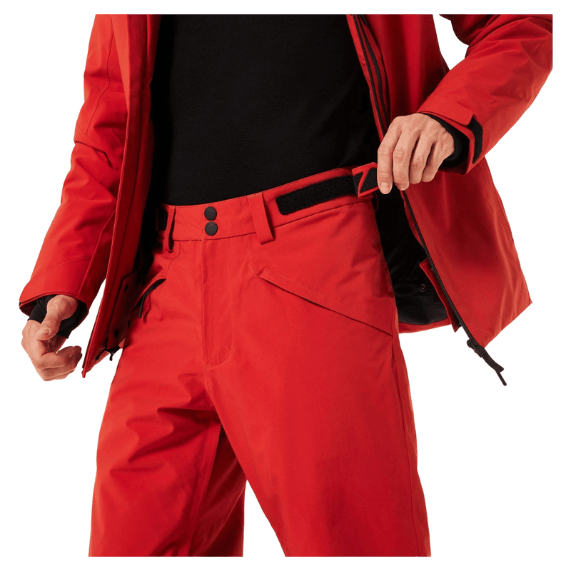 Waist view of the Oakley Canopy Insulated Ski Pants in HIBISCUS RED colourway, men's model