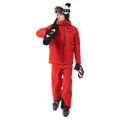 Full-body view of the Oakley Canopy Insulated Ski Pants in HIBISCUS RED colourway, men's model