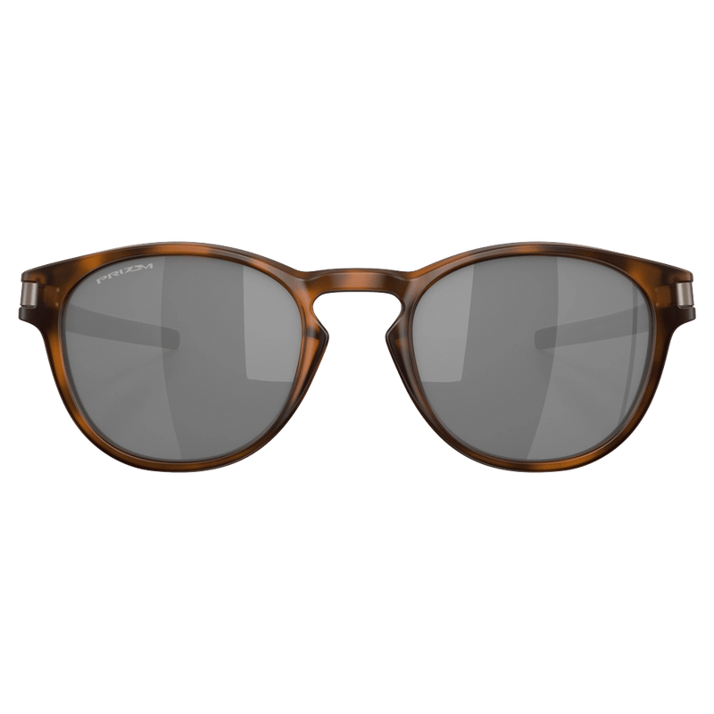 Front view of the Oakley Latch Sunglasses in Matte Brown Tortoise, Black lens, unisex model