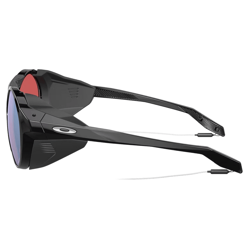 Side view of the Oakley Clifden Sunglasses in Polished Black, Prizm Snow Sapphire lens, unisex model