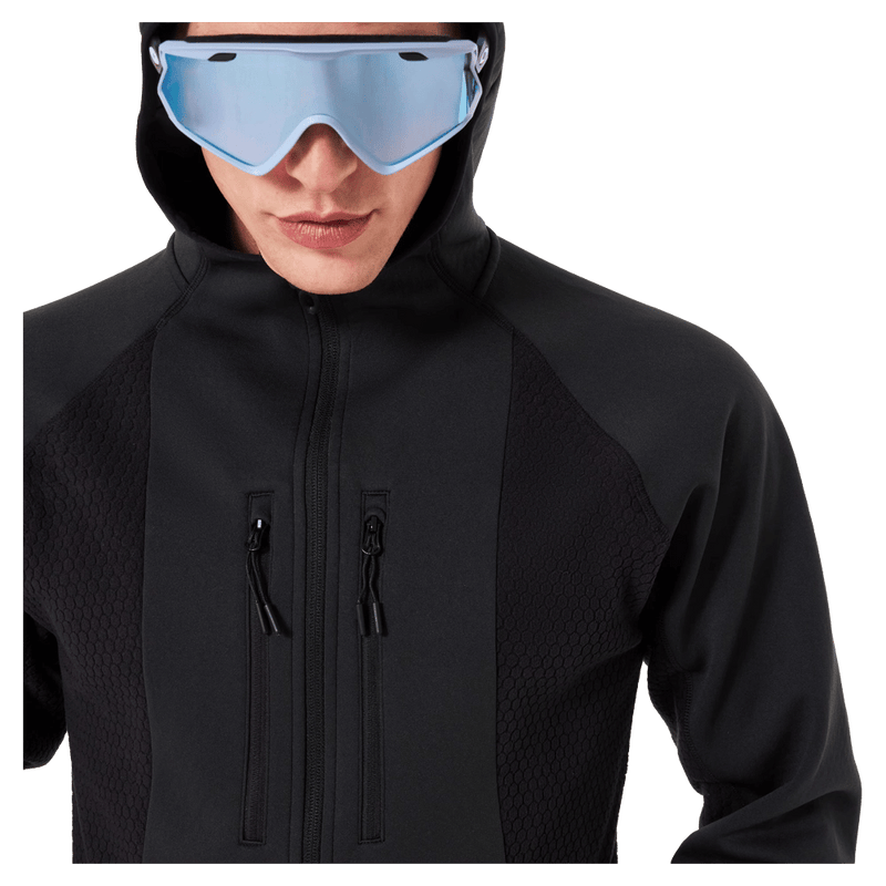 Detail view of the Oakley Drift Tech Fleece Hoodie in Black colourway, men's model