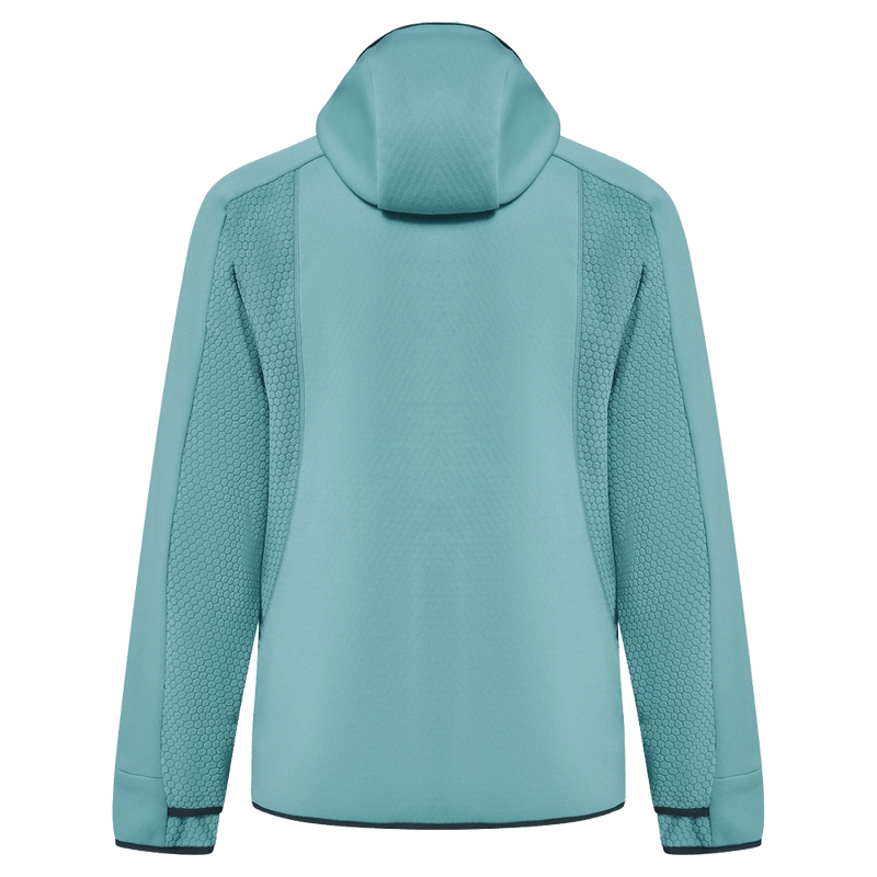 Back view of the Oakley Drift Tech Fleece Hoodie in Pacific colourway, men's model