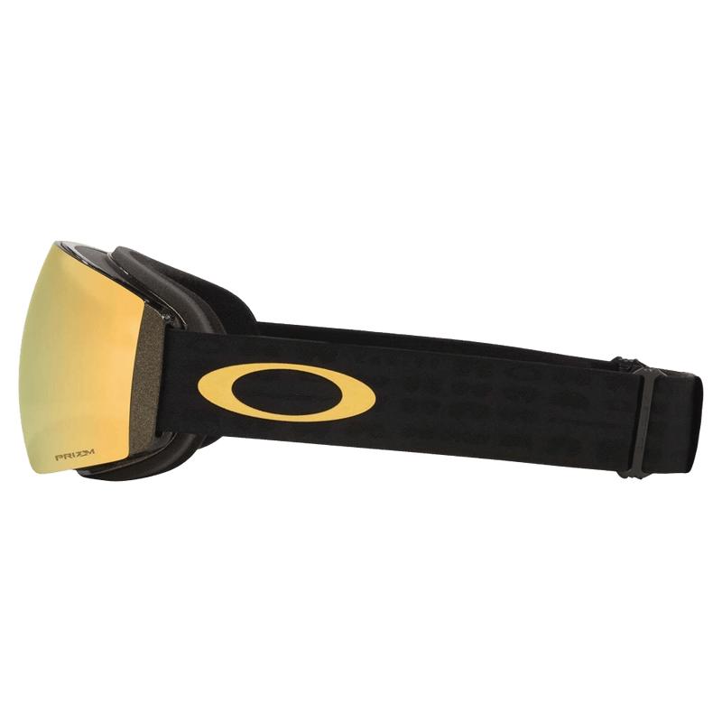 Side view of the Oakley Flight Deck Pro XM Goggles in 50th anniversary, Prizm 24K and Iced lens, unisex model