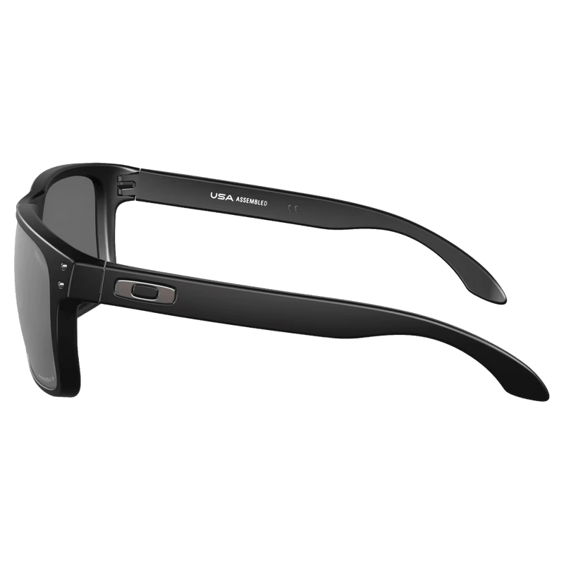 Side view of the Oakley Holbrook Sunglasses in Matte Black, Prizm Black Polarised lens, unisex model