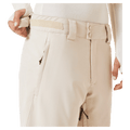 Detail view of the Oakley Jasmine Insulated Ski Pants in Mist and Pebble colourway, women's model