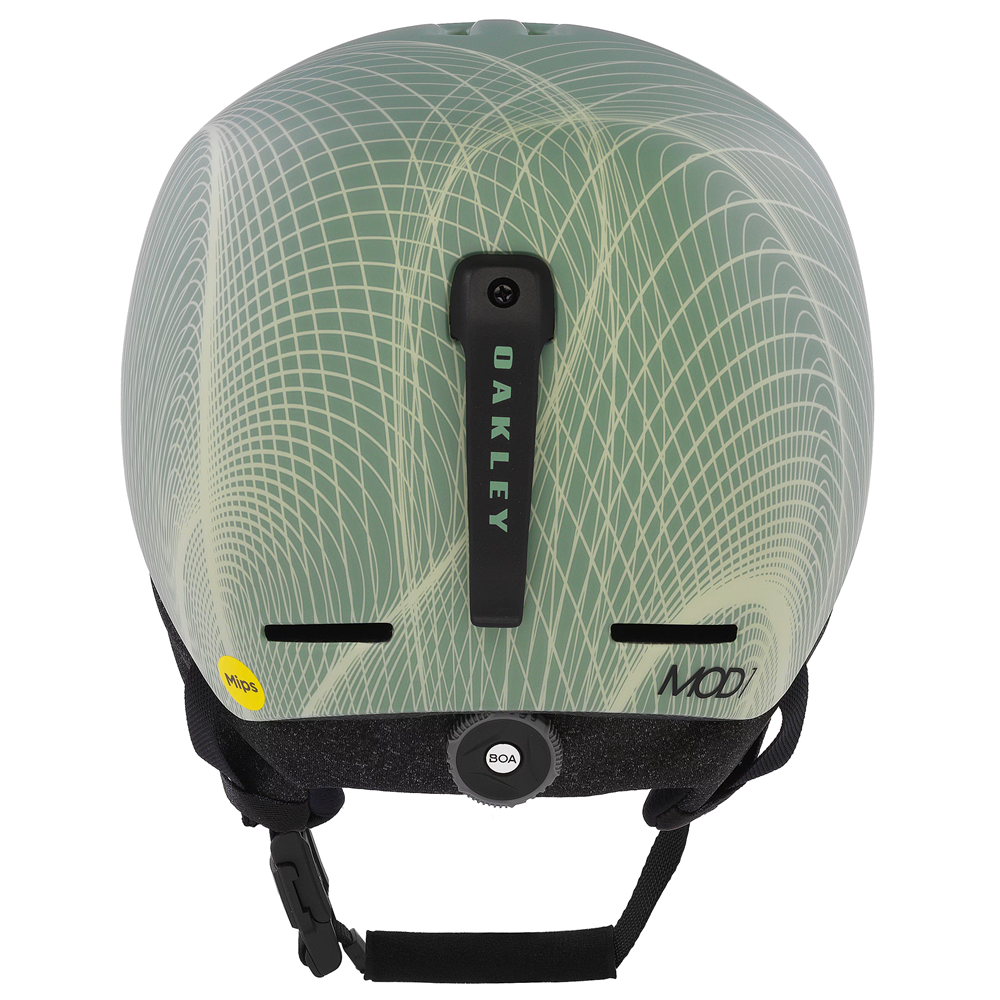 Back view of Oakley Mod 1 snow Helmet in Fraktel Matte/Gloss/Jade featuring Mip protection, BOA fit system and magnetic fidlock