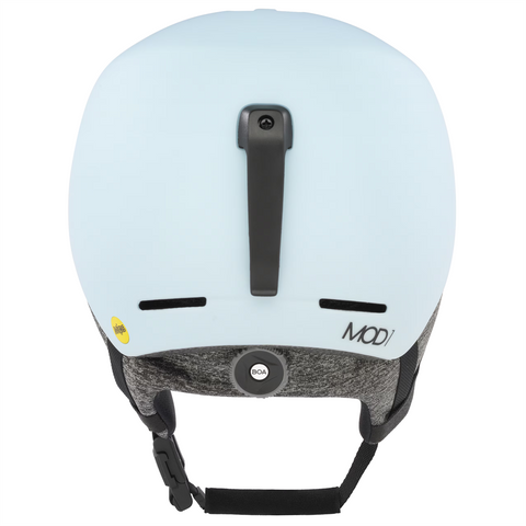 Back view of Oakley Mod 1 snow Helmet in Light Blue Breeze featuring Mip protection, BOA fit system and magnetic fidlock