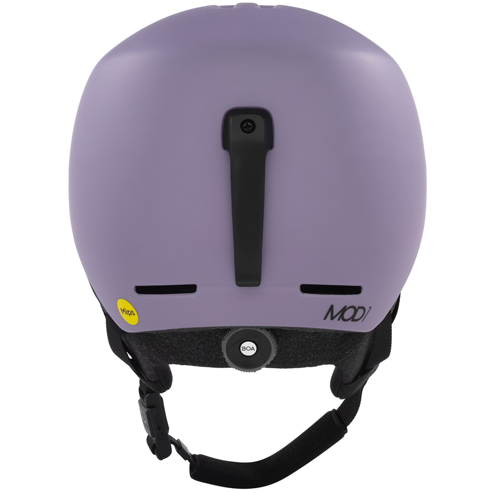 Back view of Oakley Mod 1 snow Helmet in Matte Lilac featuring Mip protection, BOA fit system and magnetic fidlock