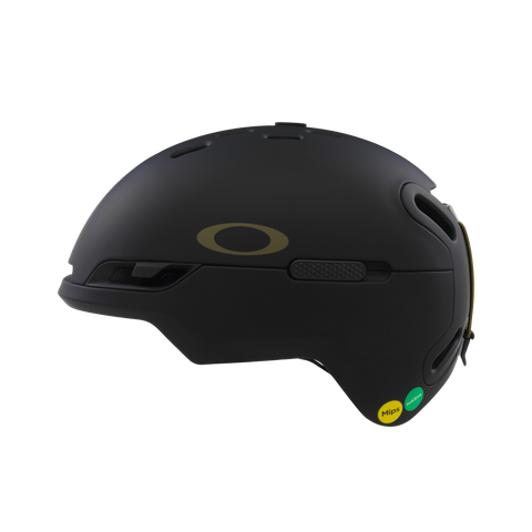 Side view of Oakley MOD BC snow Helmet in Blackout featuring featuring MIPS proteciton, BOA fit system, hidden hat bottom, front fixed vents, active vents