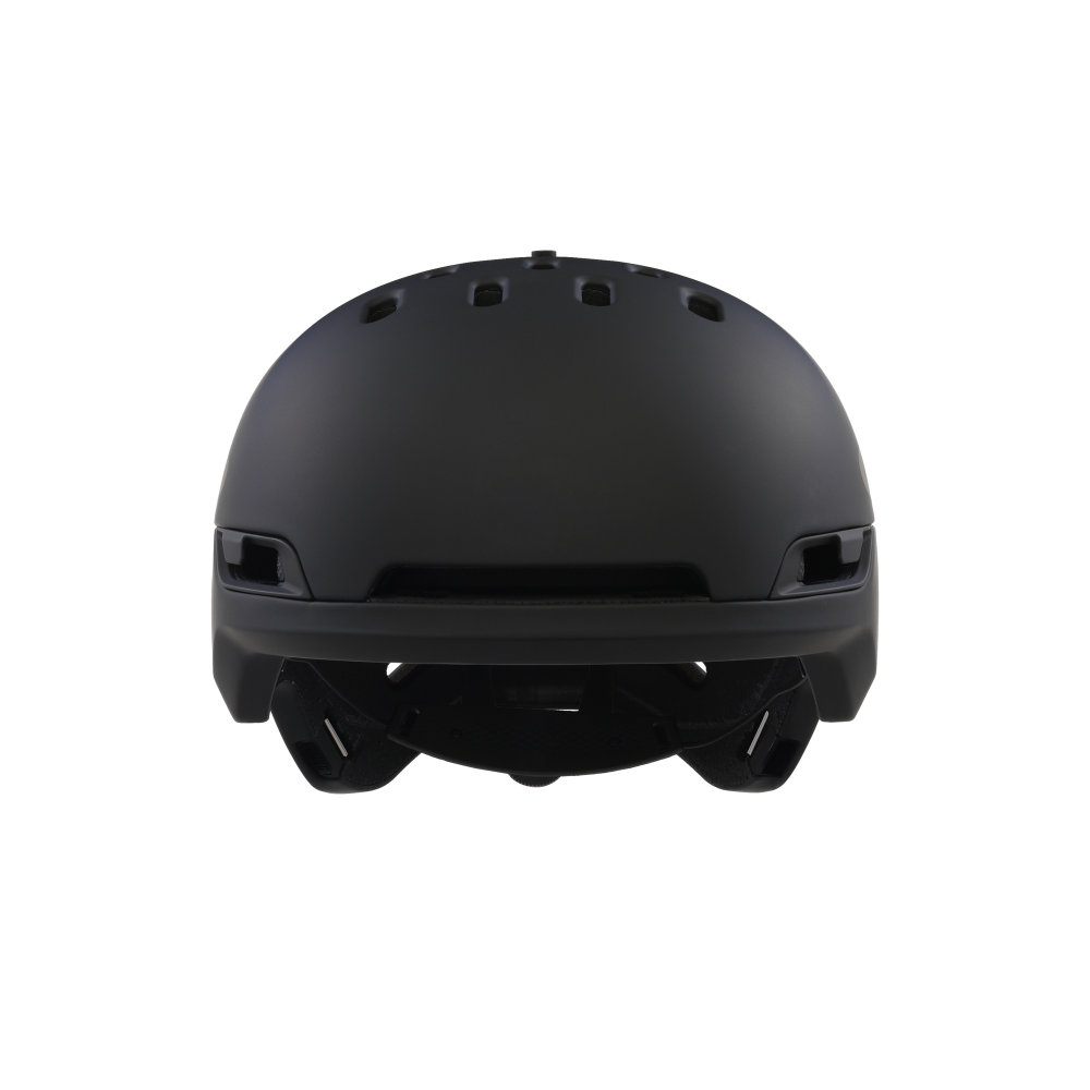 Front view of Oakley MOD BC snow Helmet in Blackout featuring featuring MIPS proteciton, BOA fit system, hidden hat bottom, front fixed vents, active vents