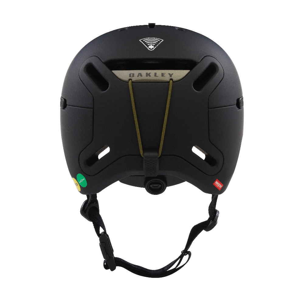 Back view of Oakley MOD BC snow Helmet in Blackout featuring featuring MIPS proteciton, BOA fit system, hidden hat bottom, front fixed vents, active vents