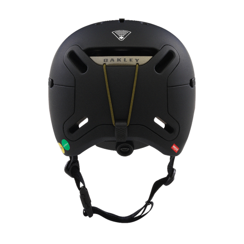Back view of Oakley MOD BC snow Helmet in Blackout featuring featuring MIPS proteciton, BOA fit system, hidden hat bottom, front fixed vents, active vents