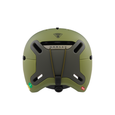 Back view of Oakley MOD BC snow Helmet in Matte Fern and Dark Brush featuring featuring MIPS proteciton, BOA fit system, hidden hat bottom, front fixed vents, active vents