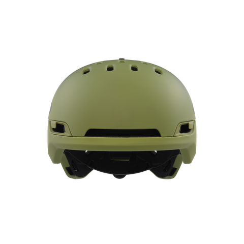 Front view of Oakley MOD BC snow Helmet in Matte Fern and Dark Brush featuring featuring MIPS proteciton, BOA fit system, hidden hat bottom, front fixed vents, active vents