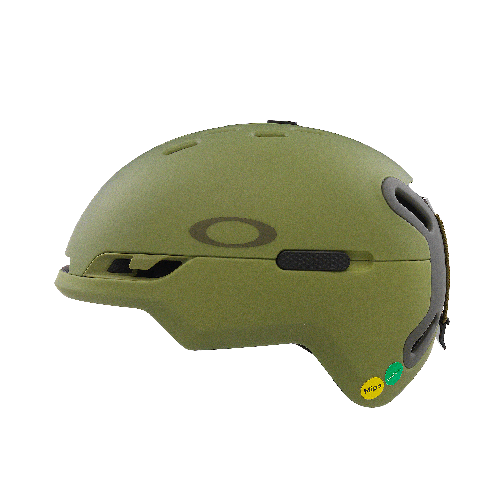 Side view of Oakley MOD BC snow Helmet in Matte Fern and Dark Brush featuring featuring MIPS proteciton, BOA fit system, hidden hat bottom, front fixed vents, active vents