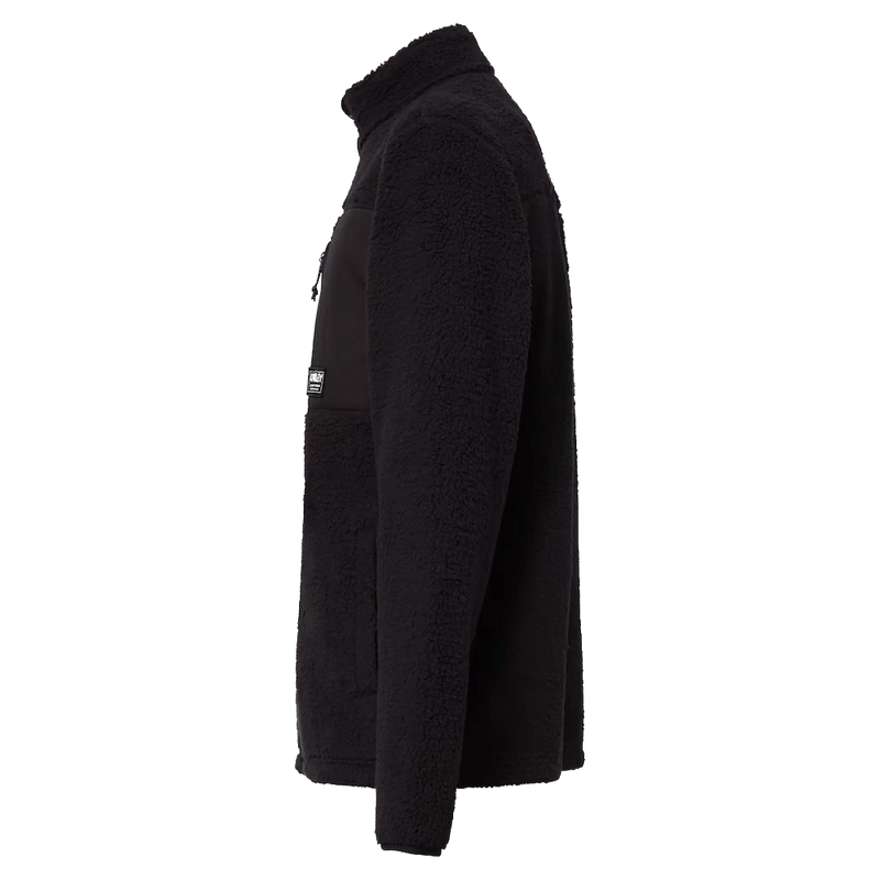 Side view of the Oakley Mountain Fire Sherpa Jumper in Blackout colourway, unisex's model