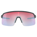 Front view of the Oakley Sutro Lite Sunglasses in Matte Carbon, Prizm Snow Sapphire lens, unisex model