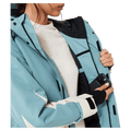Detail view of the Oakley Tnp Tbt Insulated Ski Jacket in Pacific colourway, women's model