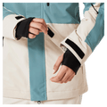 Detail view of the Oakley Tnp Tbt Insulated Ski Jacket in Pacific colourway, women's model