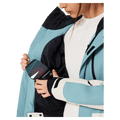 Detail view of the Oakley Tnp Tbt Insulated Ski Jacket in Pacific colourway, women's model